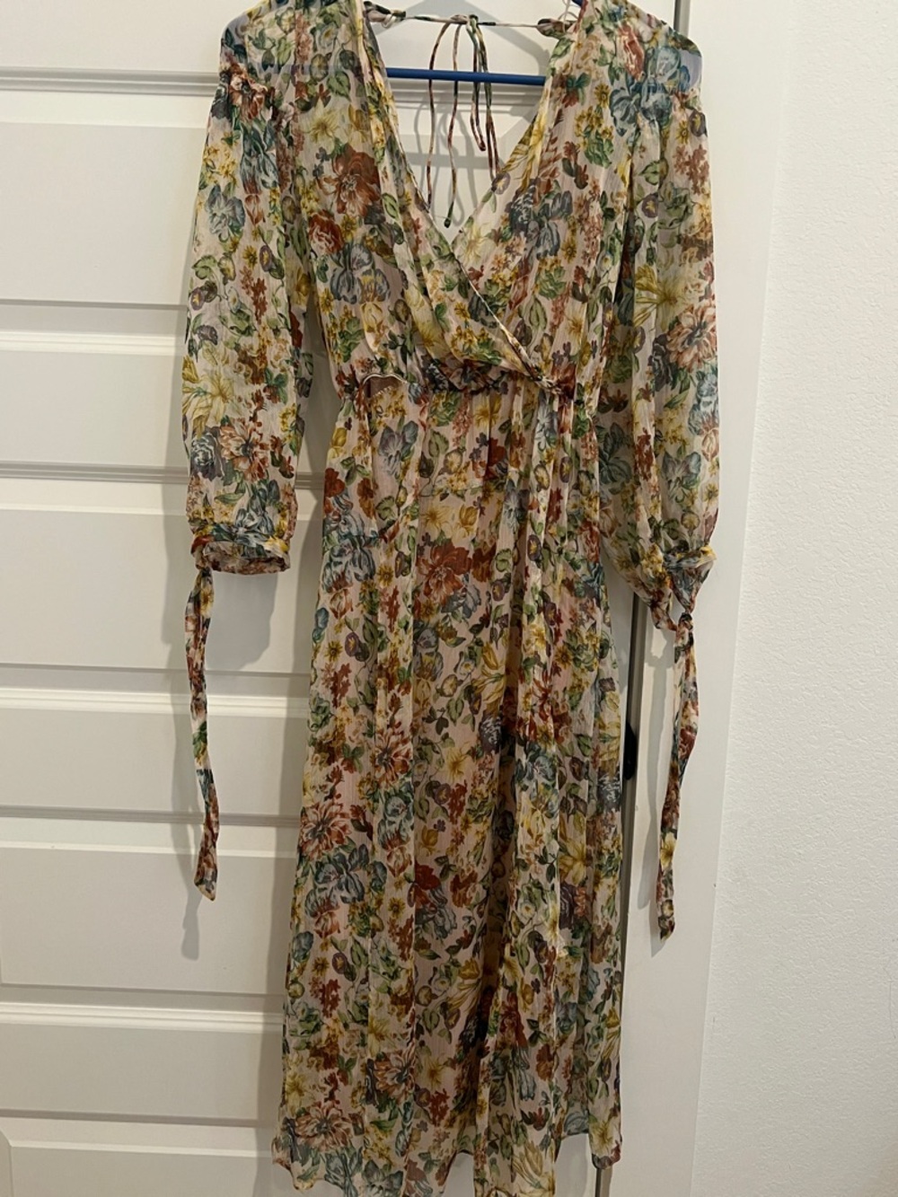 Zara Floral Maxi Dress in Cream, Green, Blue and Brown